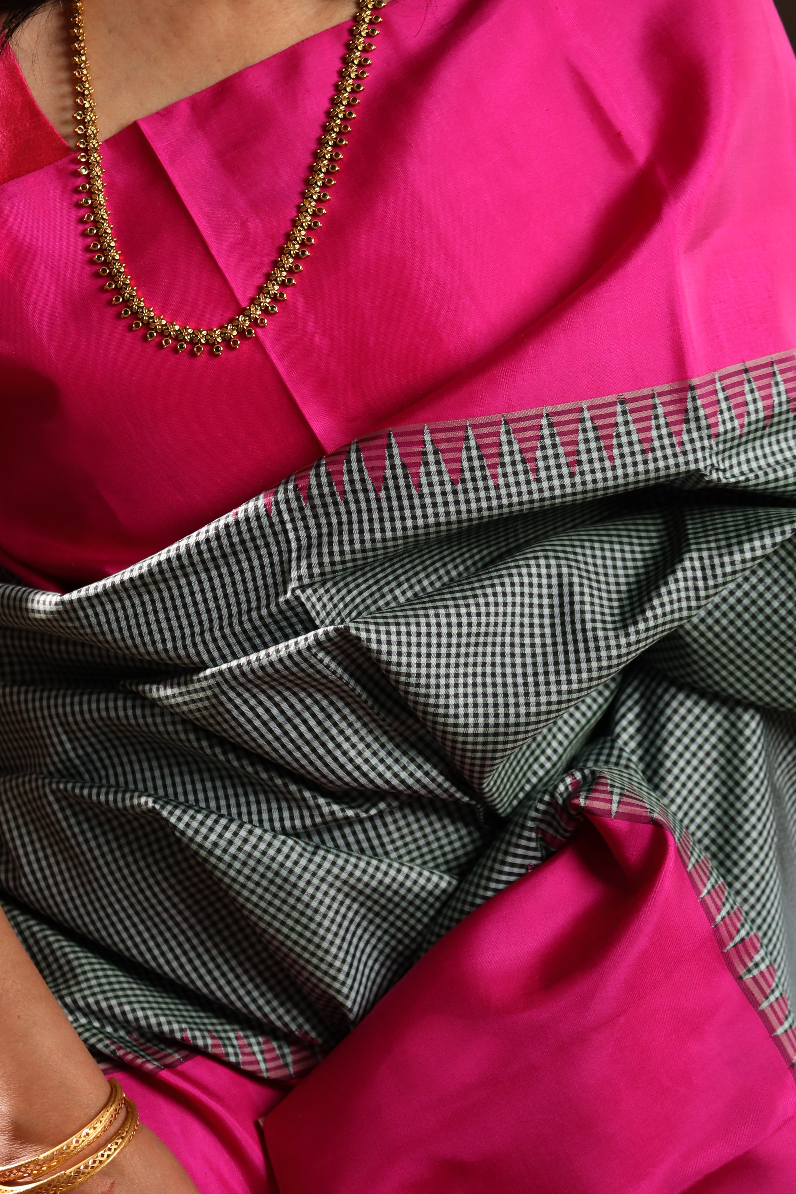 Moss Green & Fuchsia Kanjivaram Silk