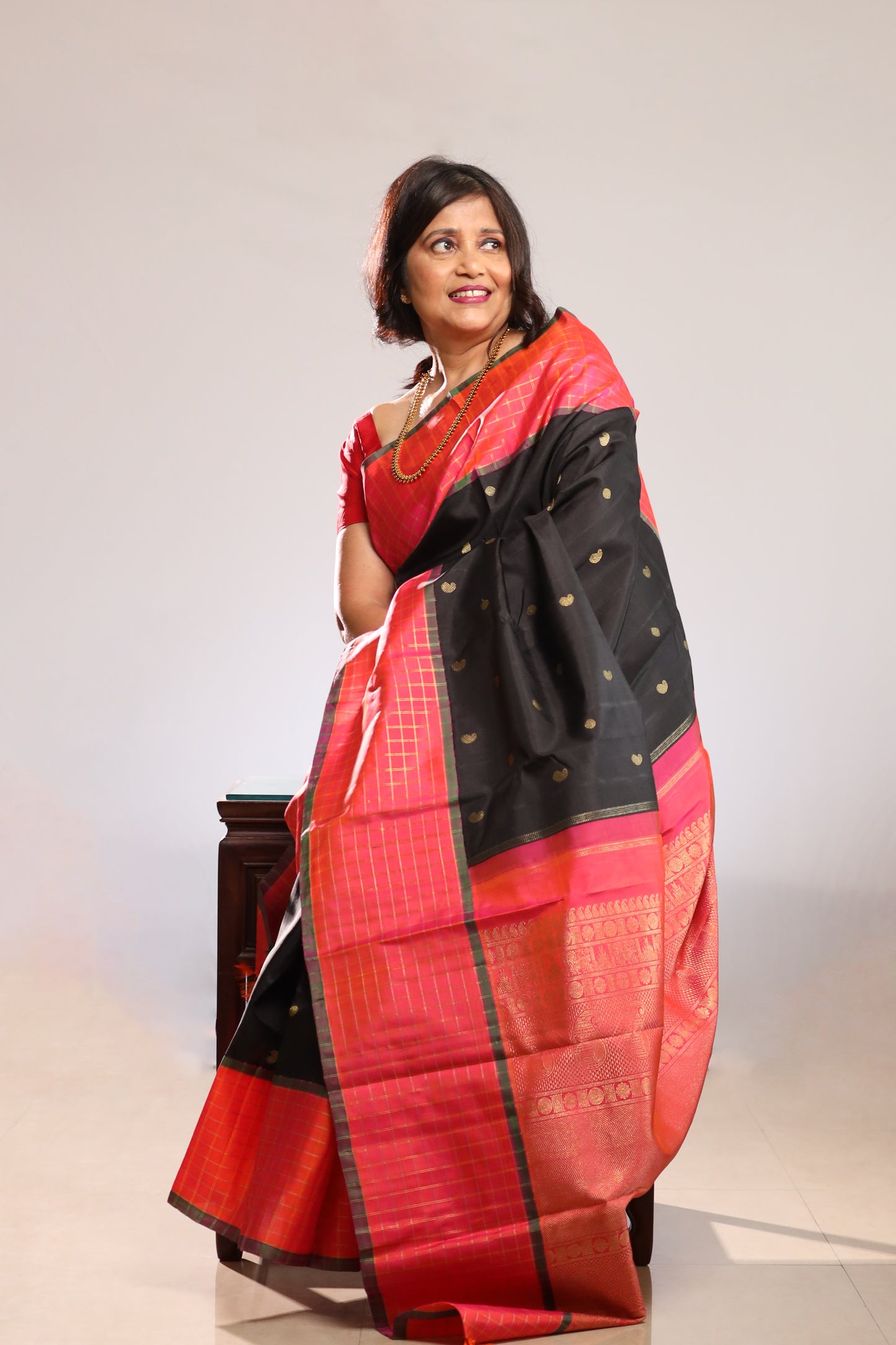 Red & Black Kanjivaram Silk