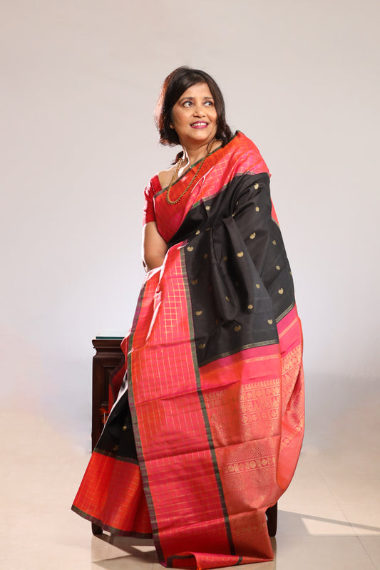 Red & Black Kanjivaram Silk