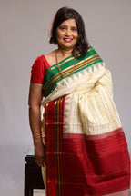 Ivory & Gold Striped Kanjivaram Silk