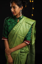 Evergreen Zentangle Handblock Printed Handwoven Tussar Silk Saree