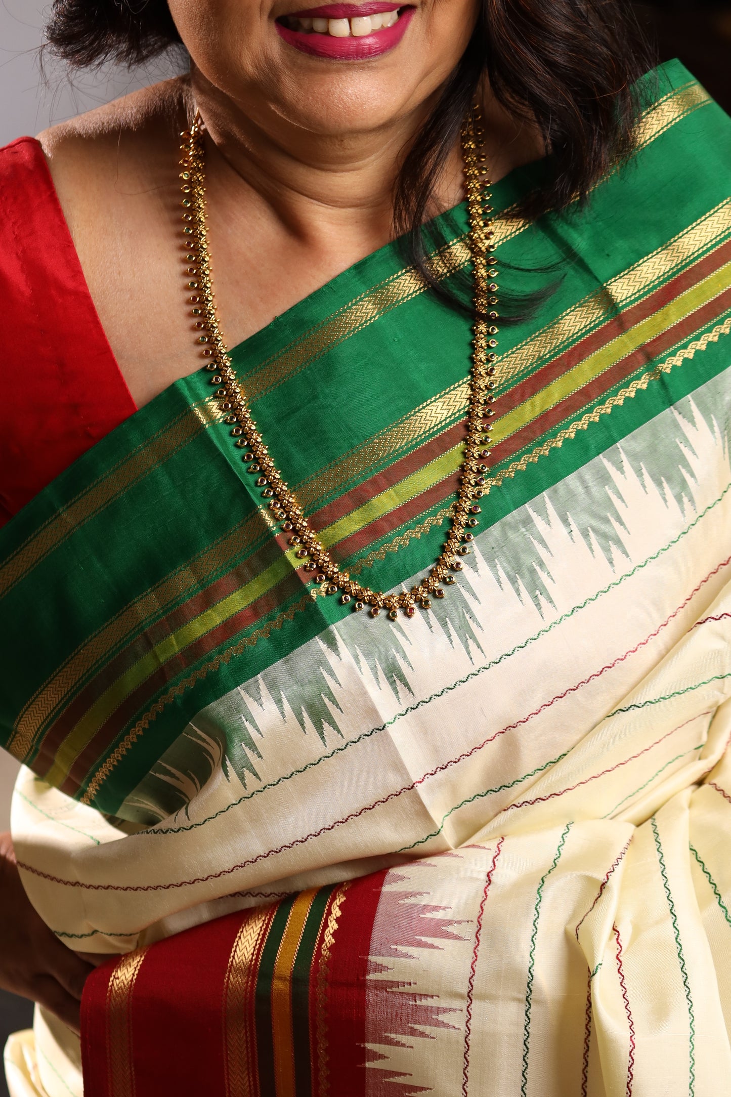 Ivory & Gold Striped Kanjivaram Silk