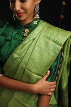 Evergreen Zentangle Handblock Printed Handwoven Tussar Silk Saree