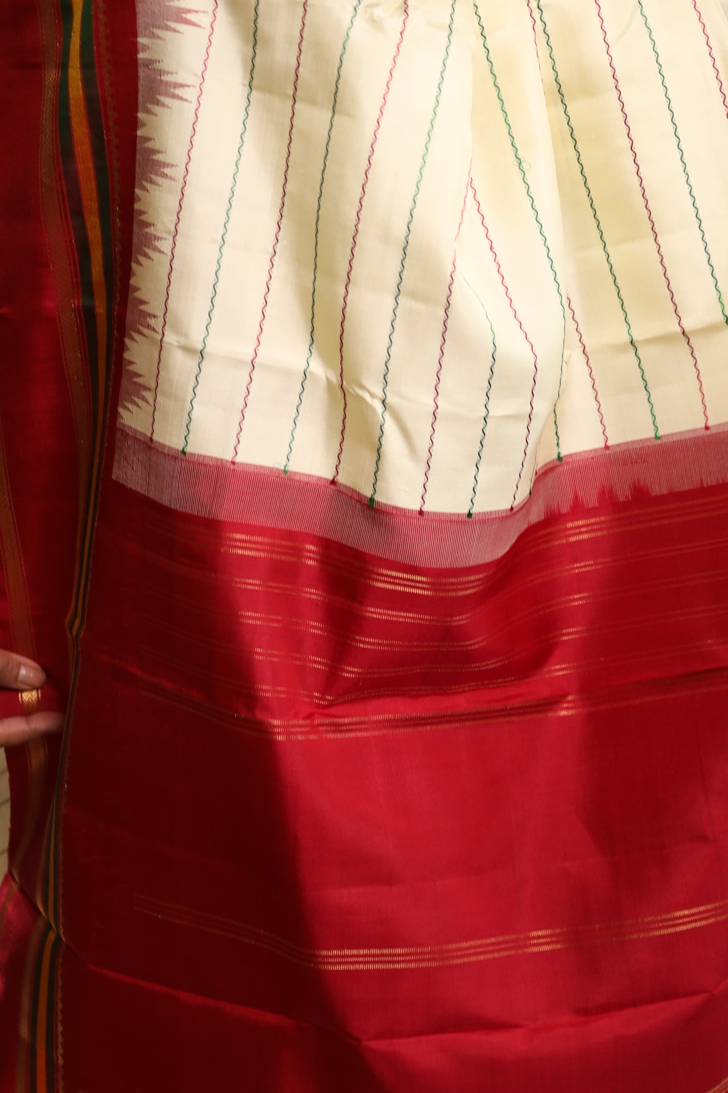 Ivory & Gold Striped Kanjivaram Silk