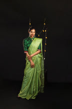 Evergreen Zentangle Handblock Printed Handwoven Tussar Silk Saree
