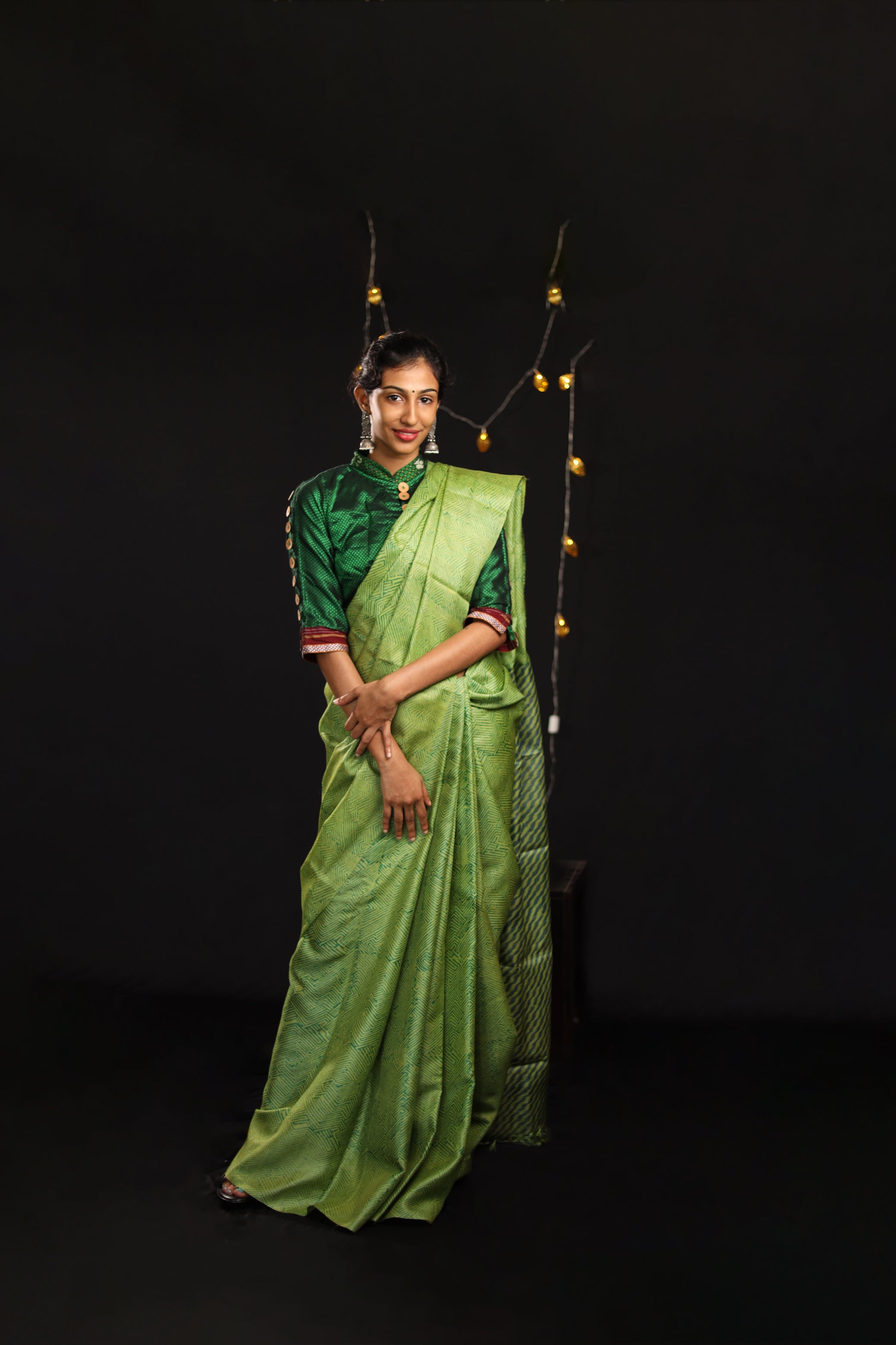 Evergreen Zentangle Handblock Printed Handwoven Tussar Silk Saree