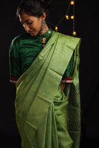Evergreen Zentangle Handblock Printed Handwoven Tussar Silk Saree