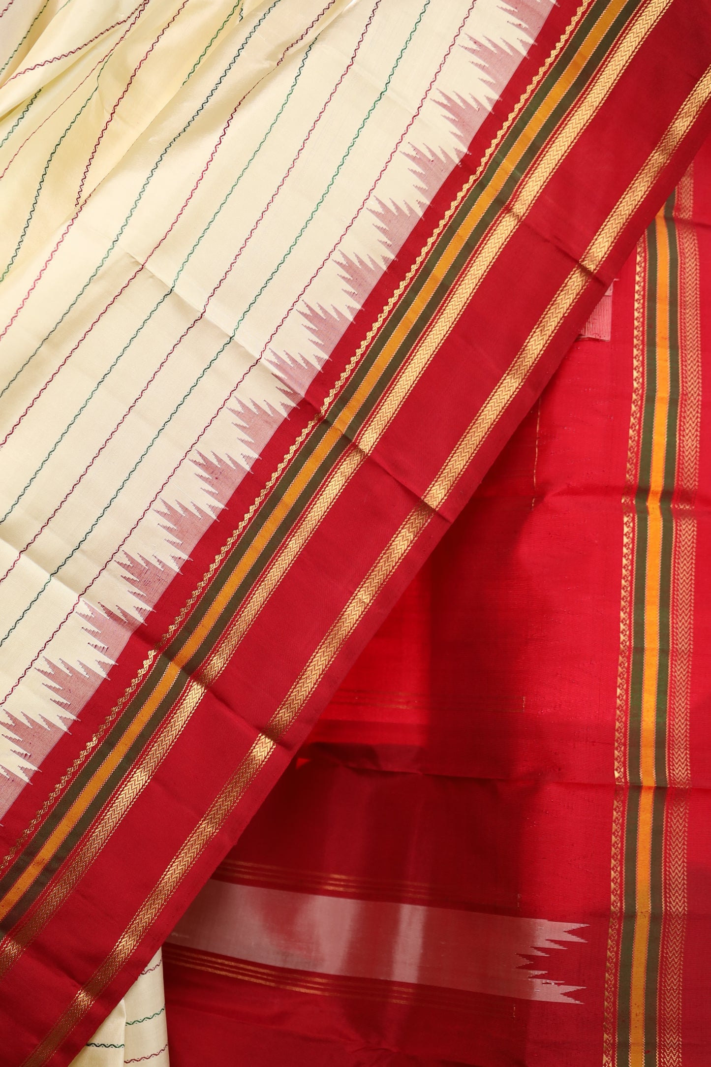 Ivory & Gold Striped Kanjivaram Silk