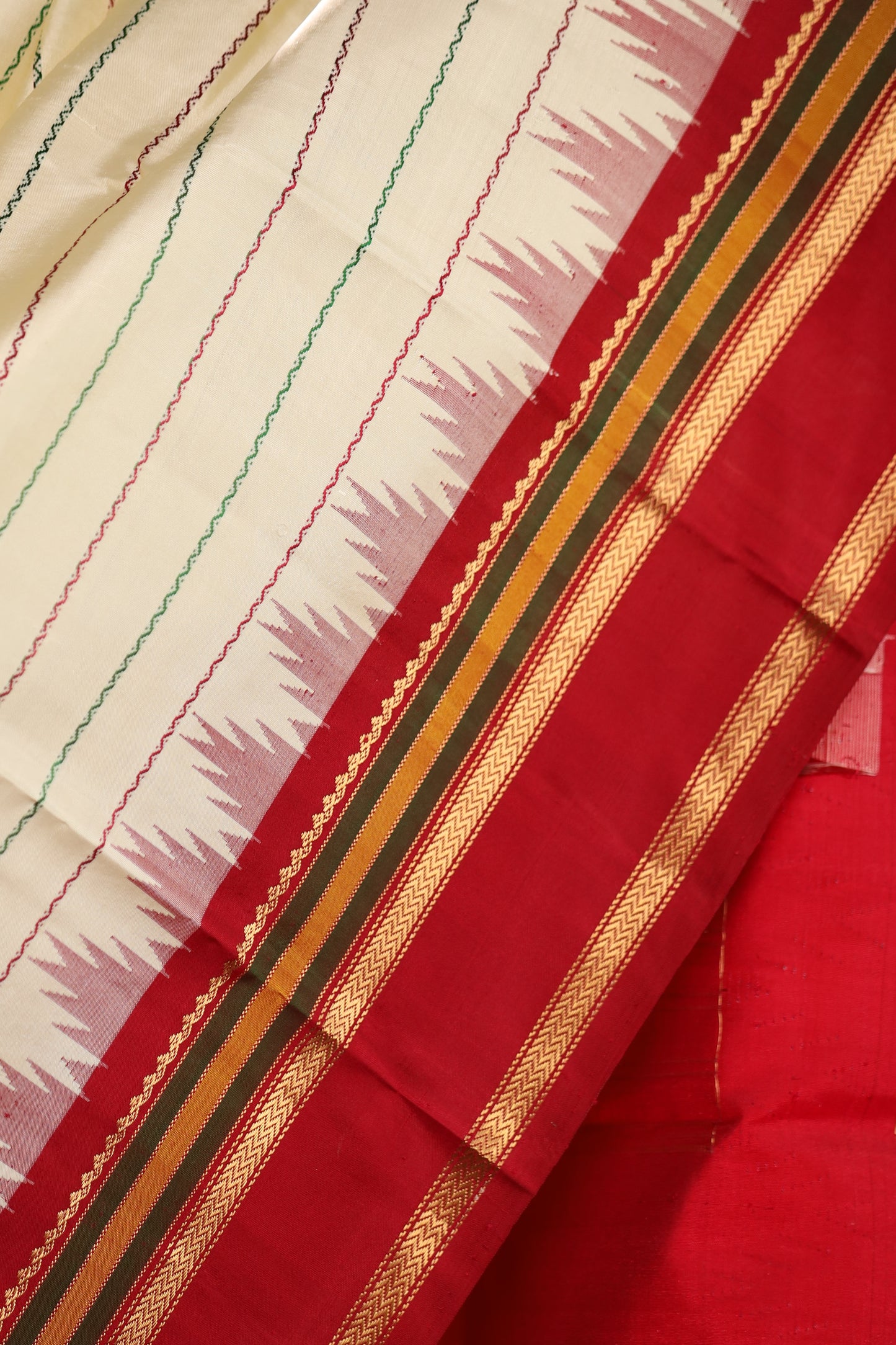 Ivory & Gold Striped Kanjivaram Silk