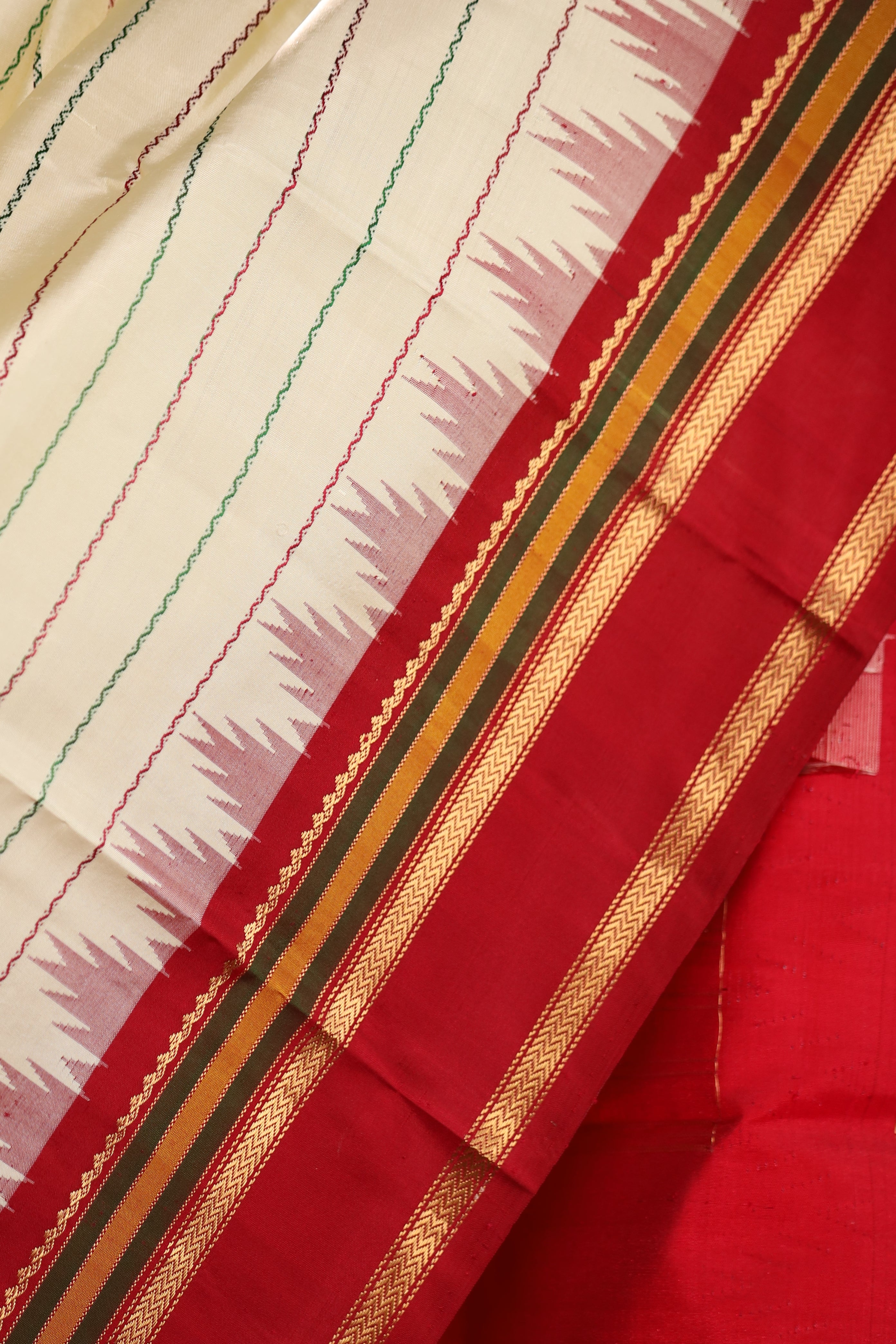 Ivory & Gold Striped Kanjivaram Silk