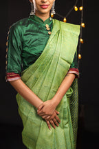Evergreen Zentangle Handblock Printed Handwoven Tussar Silk Saree