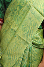 Evergreen Zentangle Handblock Printed Handwoven Tussar Silk Saree
