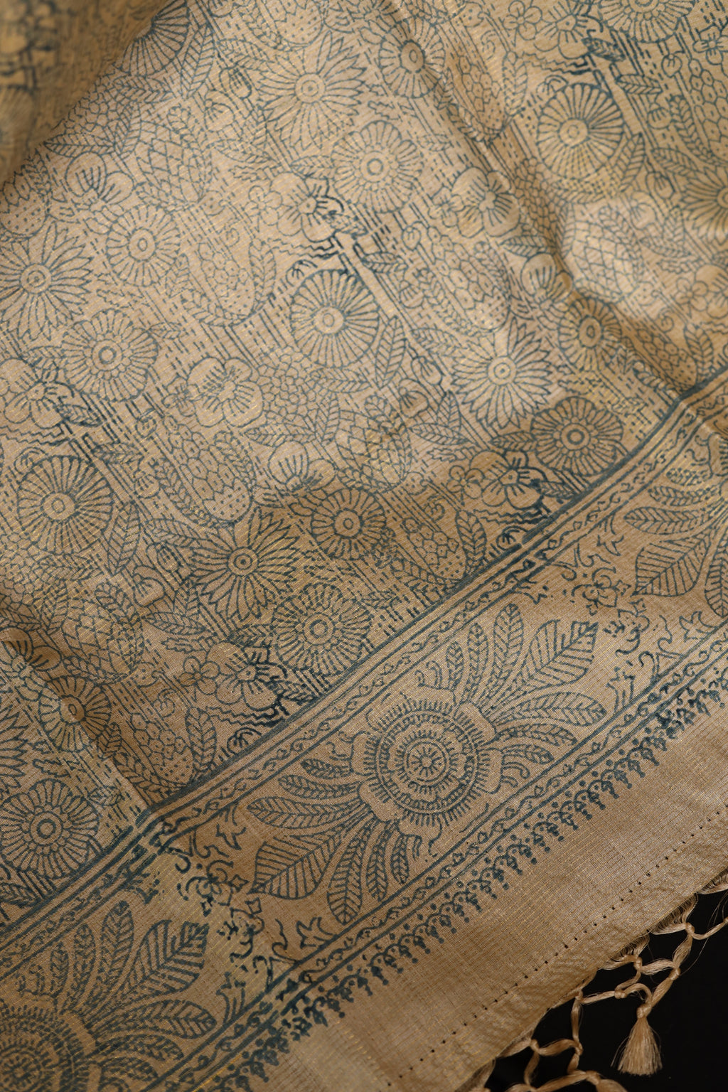 Vision in Gold Handblock Printed Handwoven Tussar Silk Saree