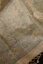 Vision in Gold Handblock Printed Handwoven Tussar Silk Saree