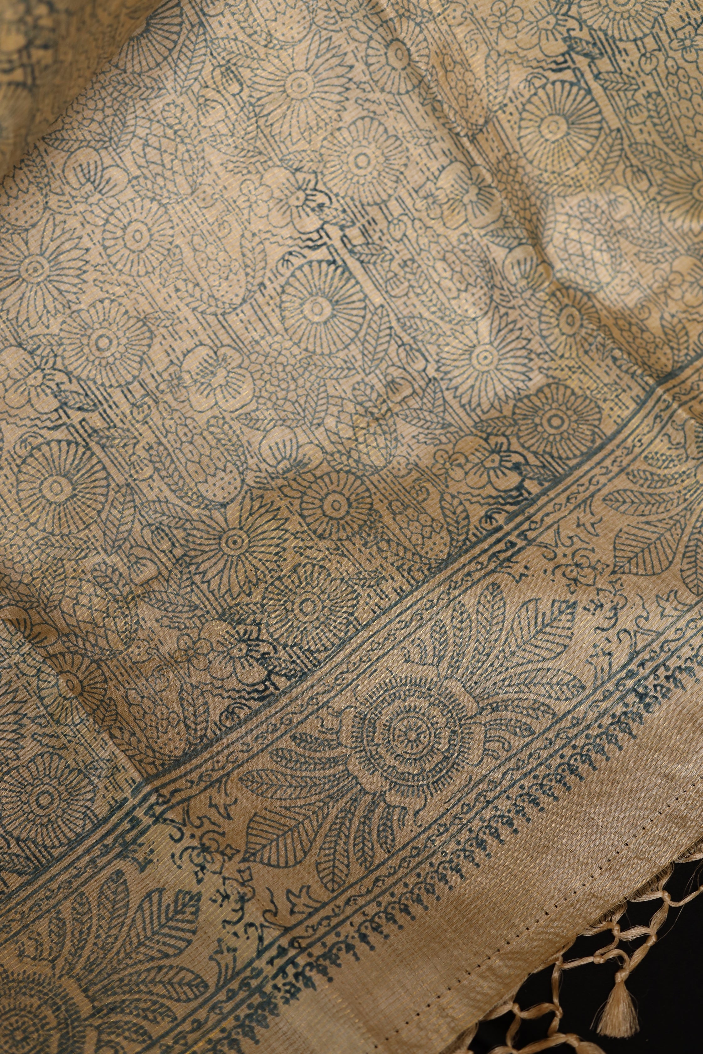 Vision in Gold Handblock Printed Handwoven Tussar Silk Saree