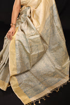 Vision in Gold Handblock Printed Handwoven Tussar Silk Saree