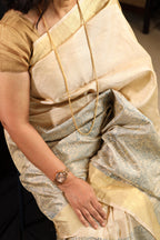 Vision in Gold Handblock Printed Handwoven Tussar Silk Saree