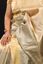 Vision in Gold Handblock Printed Handwoven Tussar Silk Saree