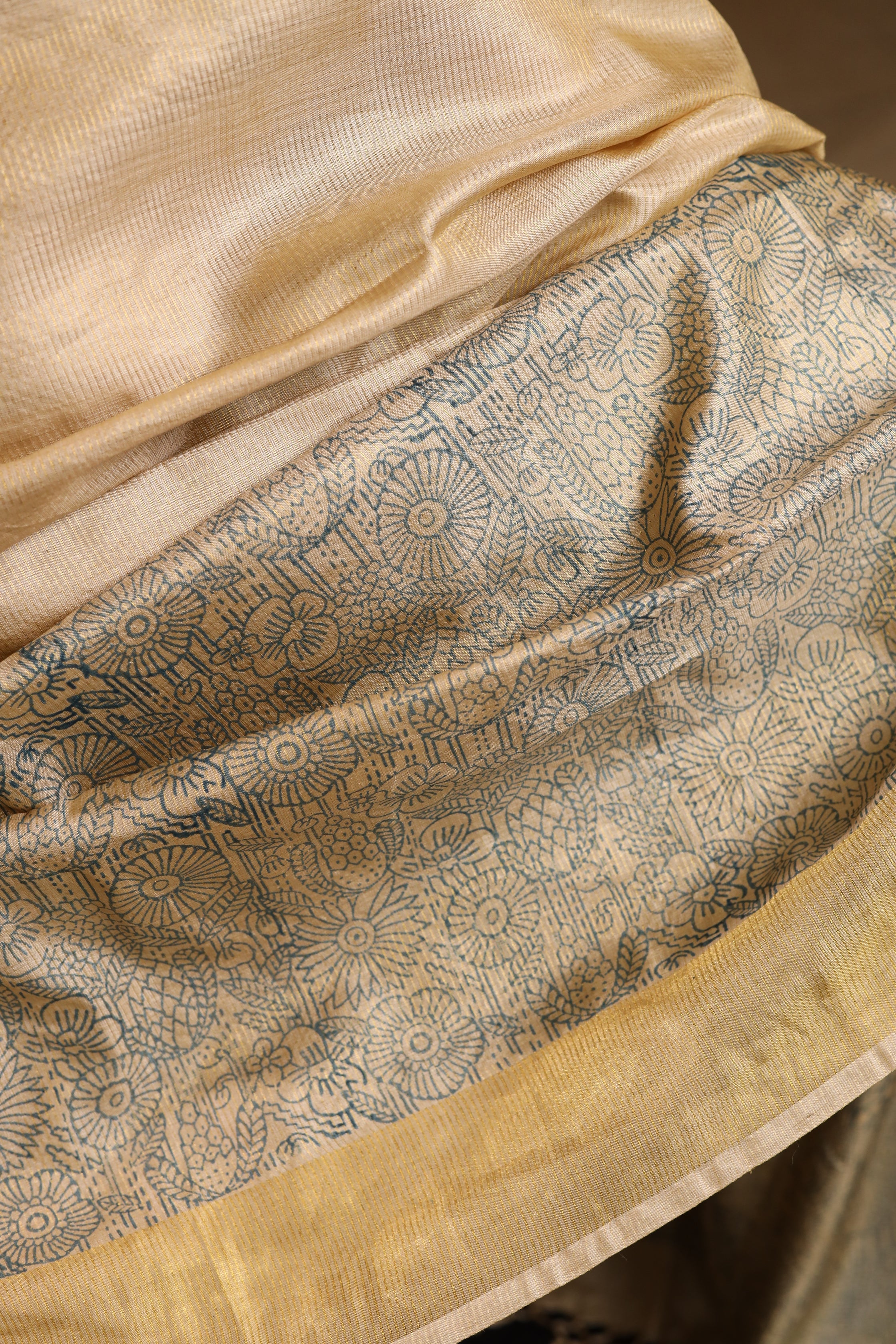 Vision in Gold Handblock Printed Handwoven Tussar Silk Saree