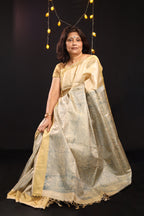 Vision in Gold Handblock Printed Handwoven Tussar Silk Saree