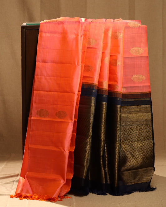 Peach & Black Irulathai Pakshi Kanjivaram Silk