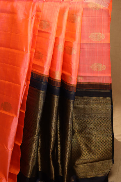 Peach & Black Irulathai Pakshi Kanjivaram Silk