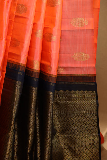 Peach & Black Irulathai Pakshi Kanjivaram Silk