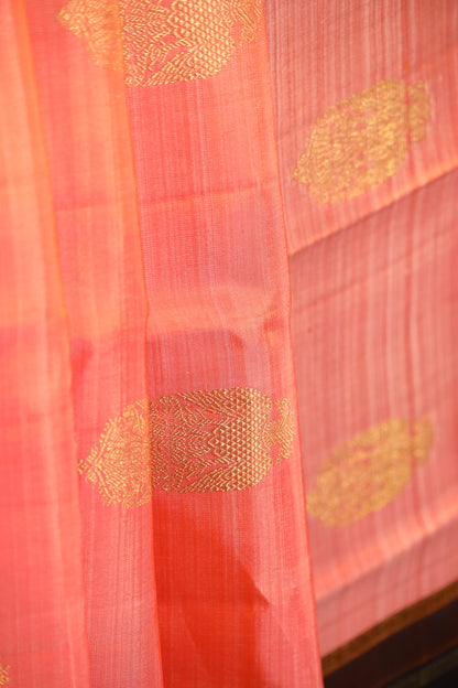 Peach & Black Irulathai Pakshi Kanjivaram Silk