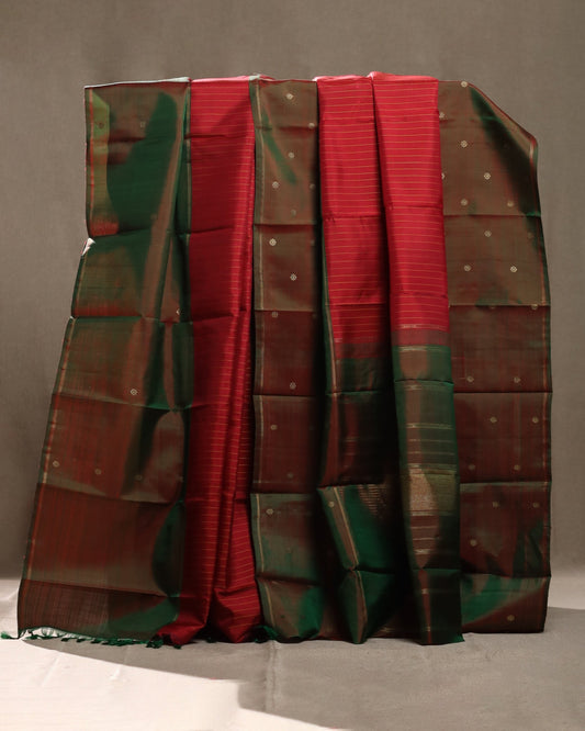 Forest of Rubies Two-Toned Kanjivaram Silk