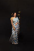 Cobalt & Ivory Leheriya Tussar with Gota Patti