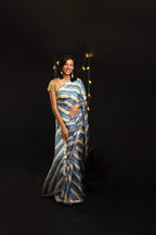 Cobalt & Ivory Leheriya Tussar with Gota Patti