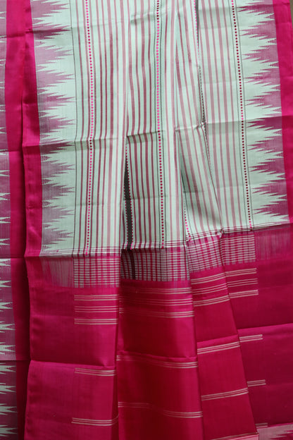 Striped Pink & Off-White Kanjivaram Silk