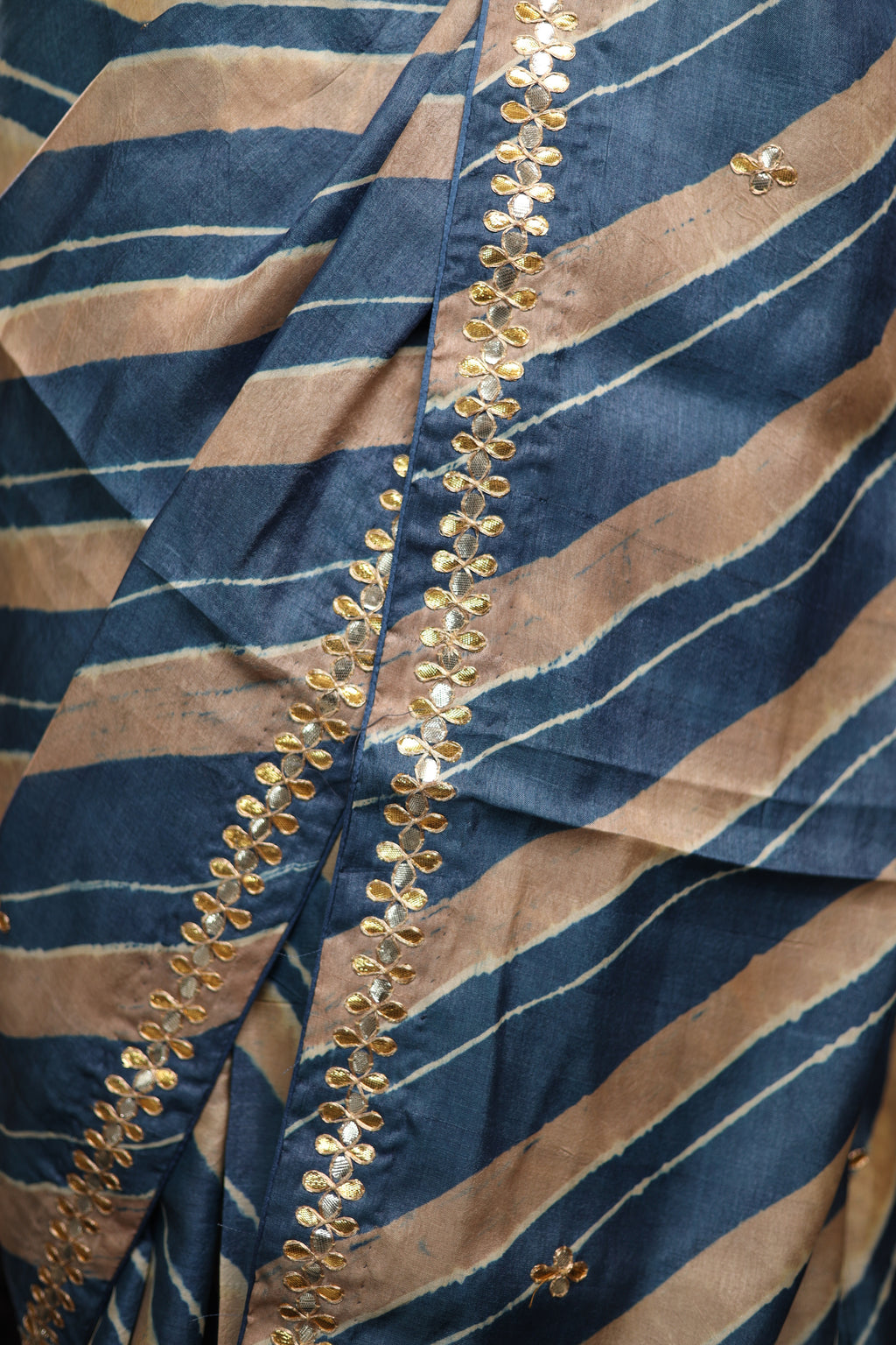 Cobalt & Ivory Leheriya Tussar with Gota Patti