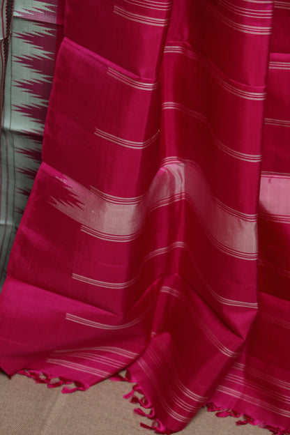 Striped Pink & Off-White Kanjivaram Silk