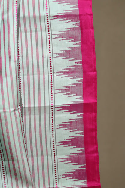 Striped Pink & Off-White Kanjivaram Silk