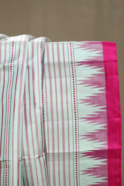 Striped Pink & Off-White Kanjivaram Silk