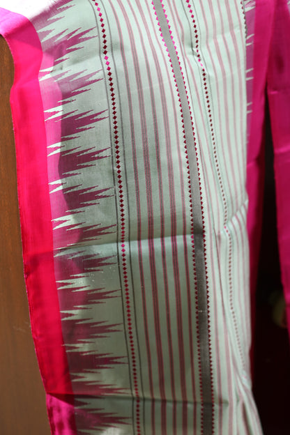 Striped Pink & Off-White Kanjivaram Silk