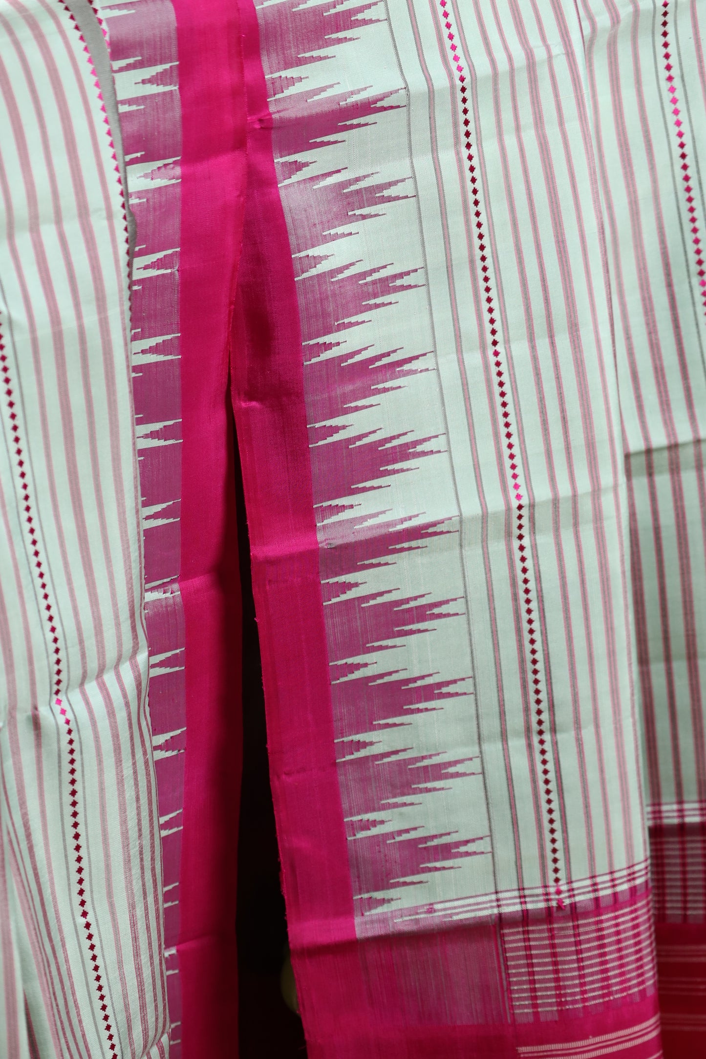 Striped Pink & Off-White Kanjivaram Silk