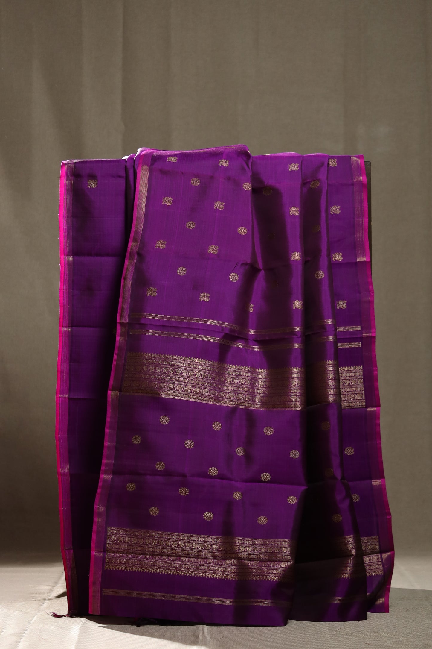 Deep Purple & Pink Kanjivaram Silk