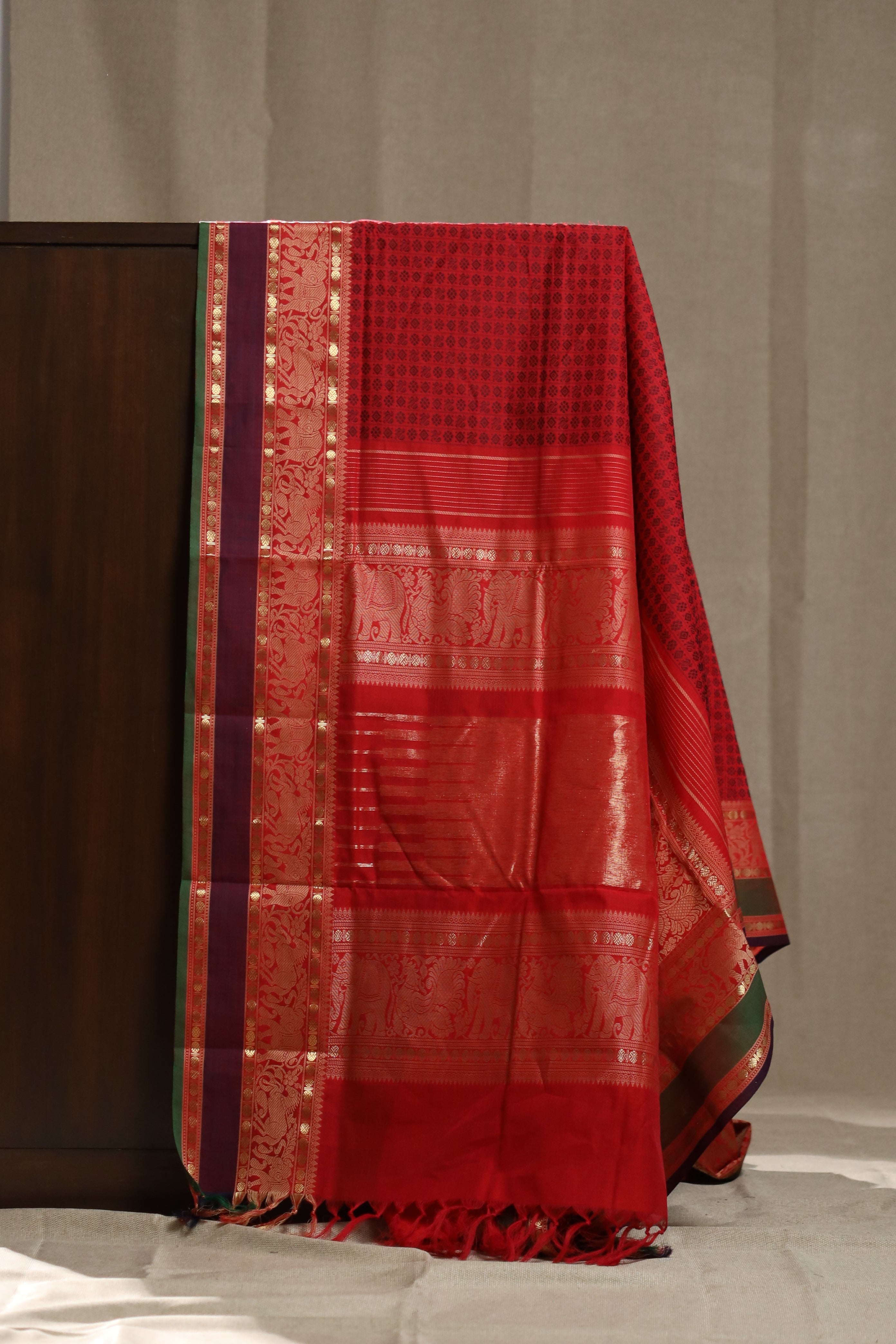 Bold Red Two-Toned Chettinad Cotton Saree