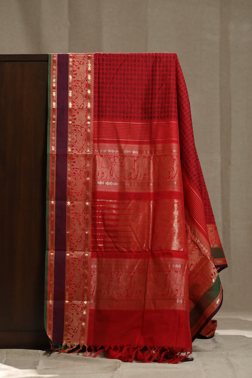 Bold Red Two-Toned Chettinad Cotton Saree