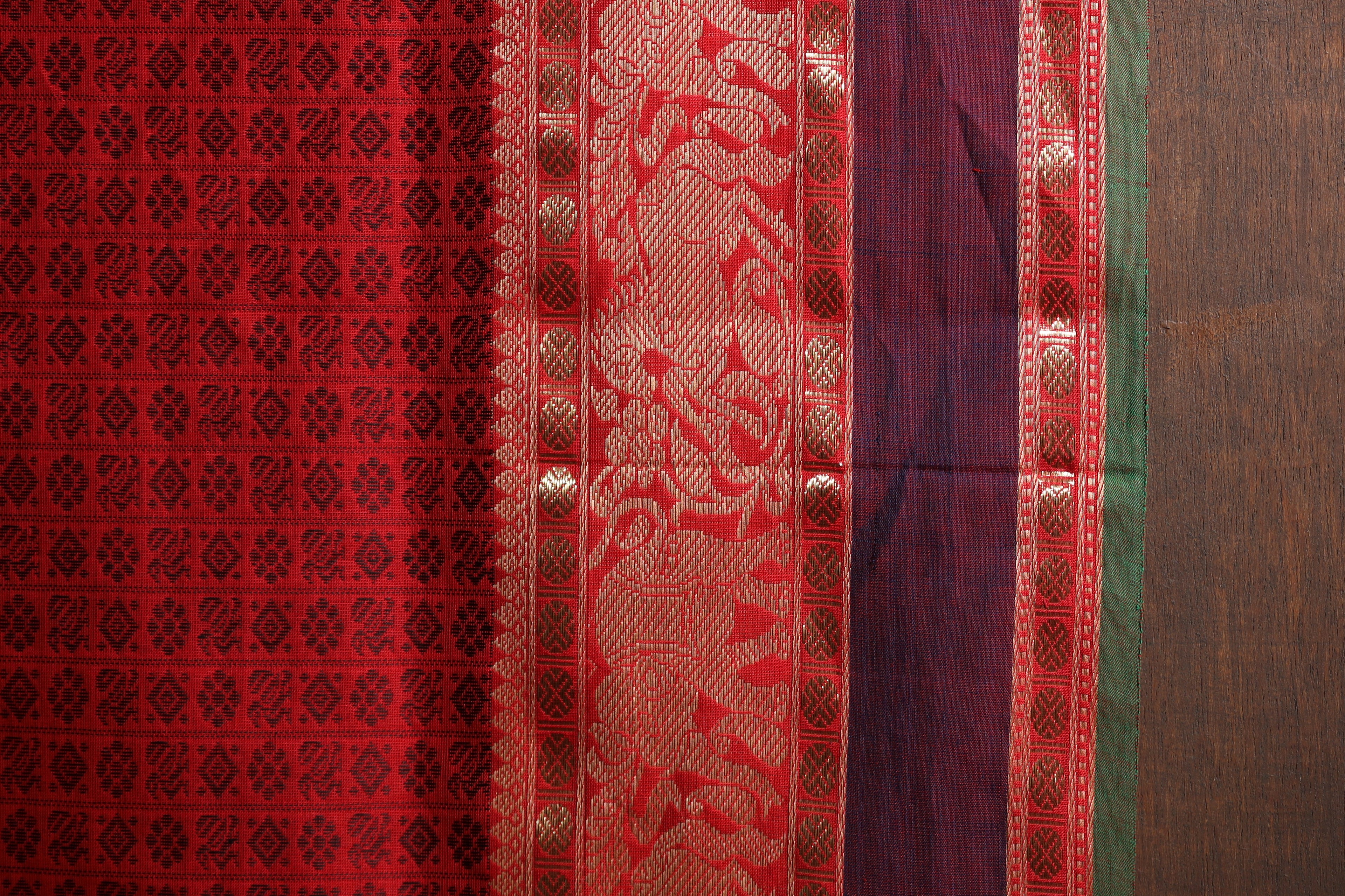Bold Red Two-Toned Chettinad Cotton Saree