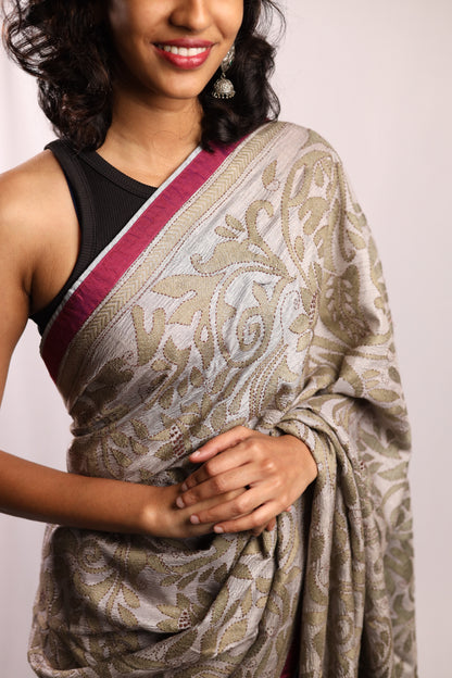 Wine Dark Sea Kantha in Handwoven Pure Silk