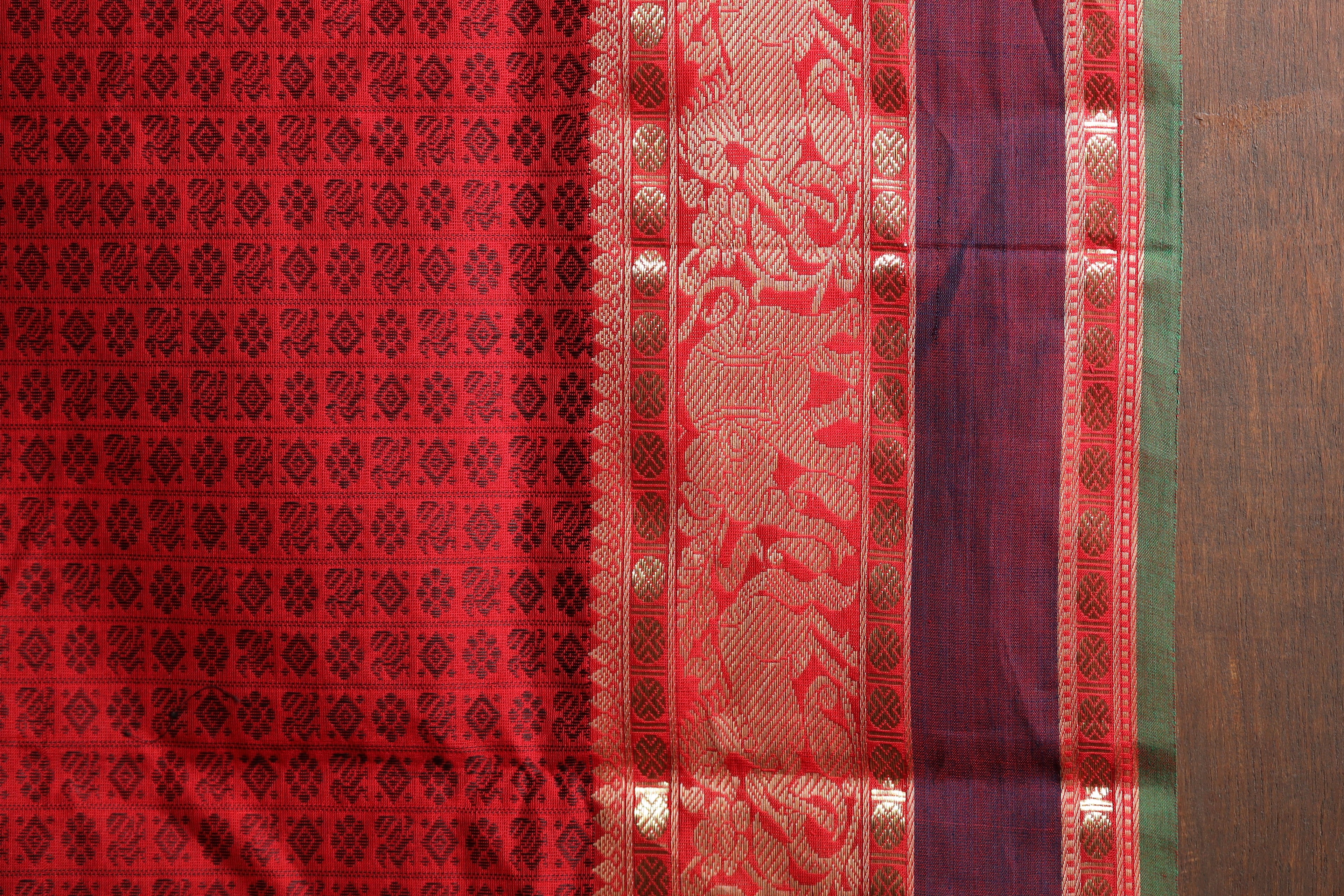 Bold Red Two-Toned Chettinad Cotton Saree