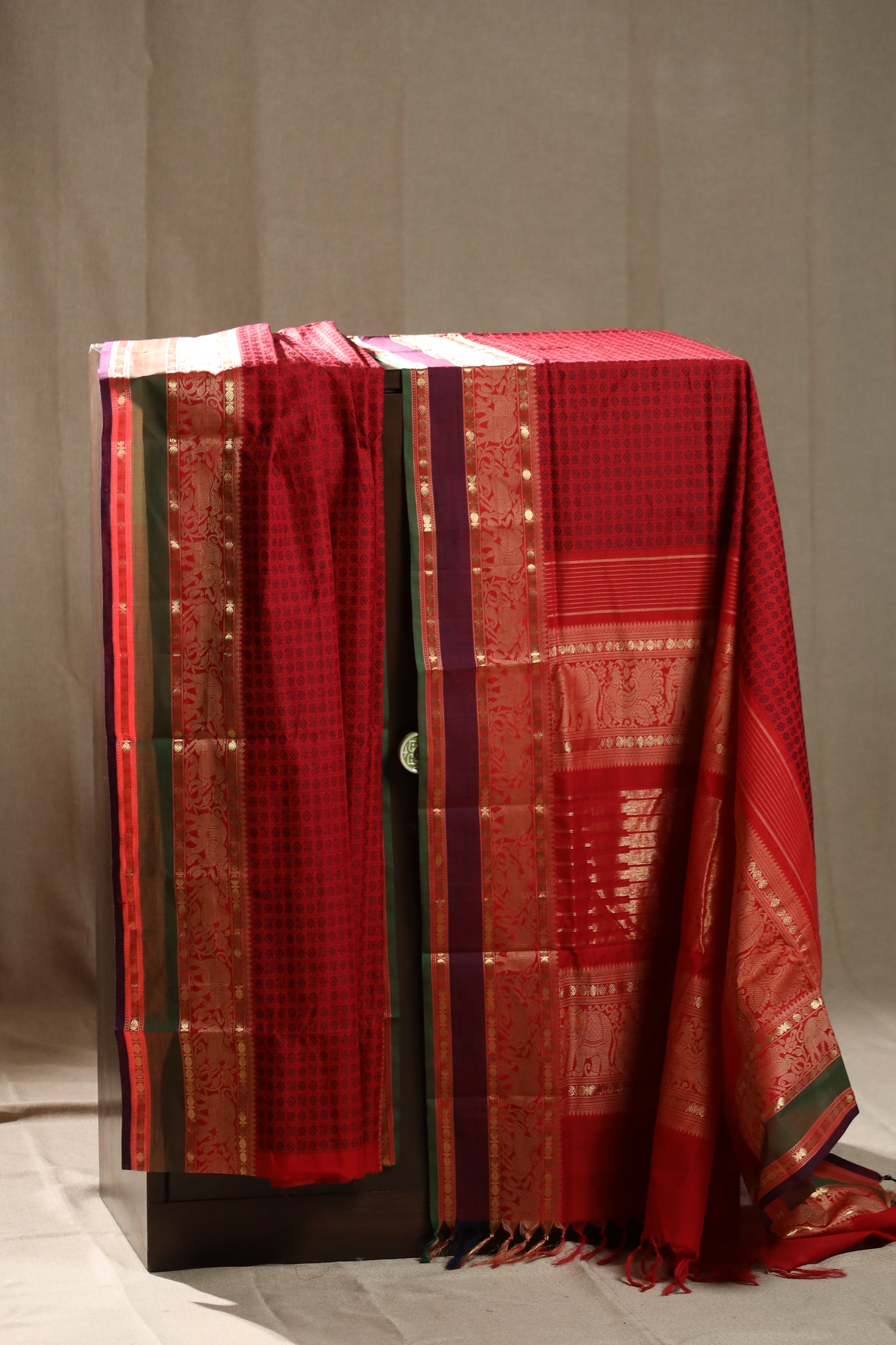 Bold Red Two-Toned Chettinad Cotton Saree