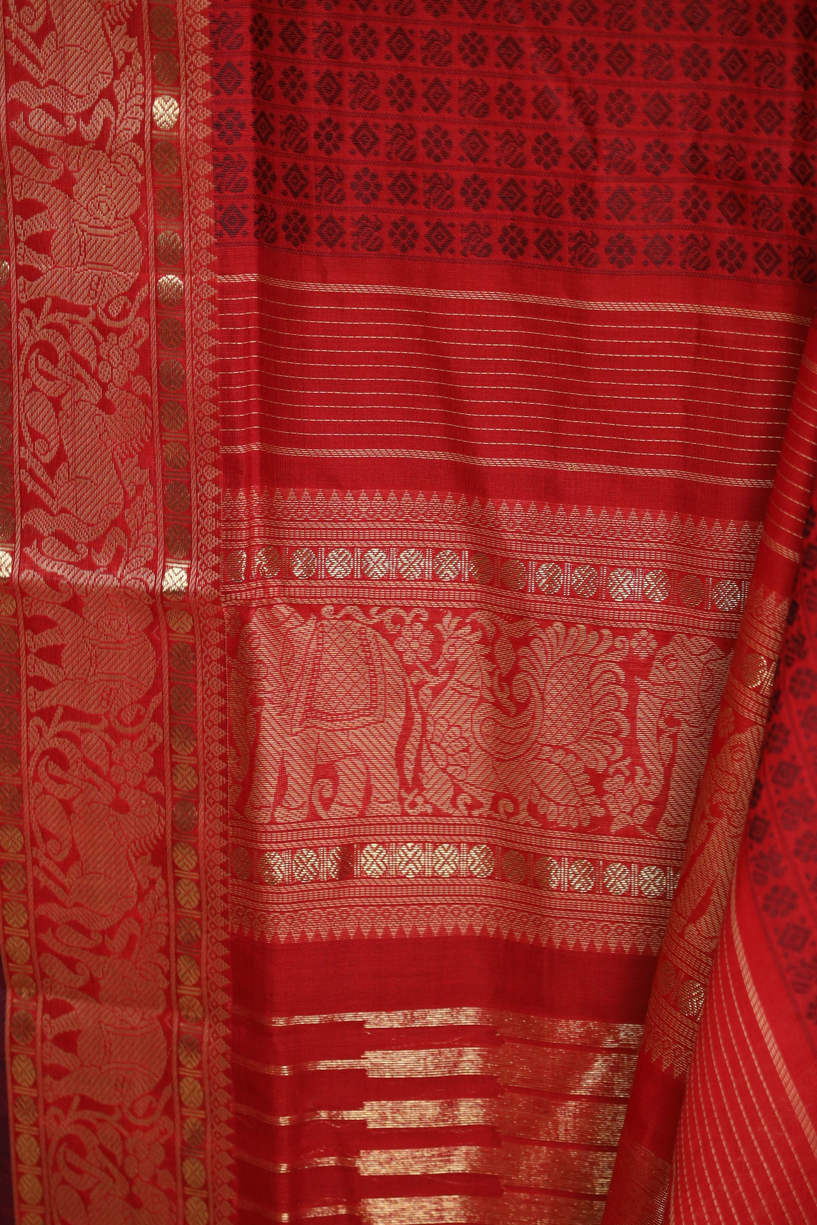 Bold Red Two-Toned Chettinad Cotton Saree