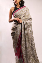 Wine Dark Sea Kantha in Handwoven Pure Silk