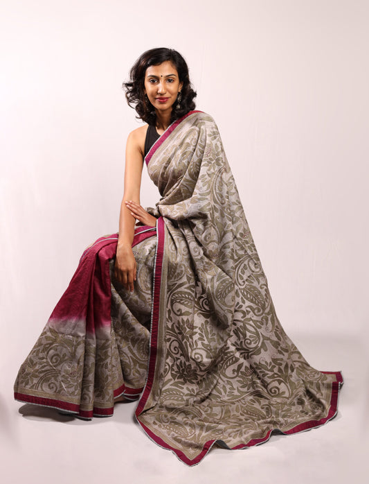 Wine Dark Sea Kantha in Handwoven Pure Silk