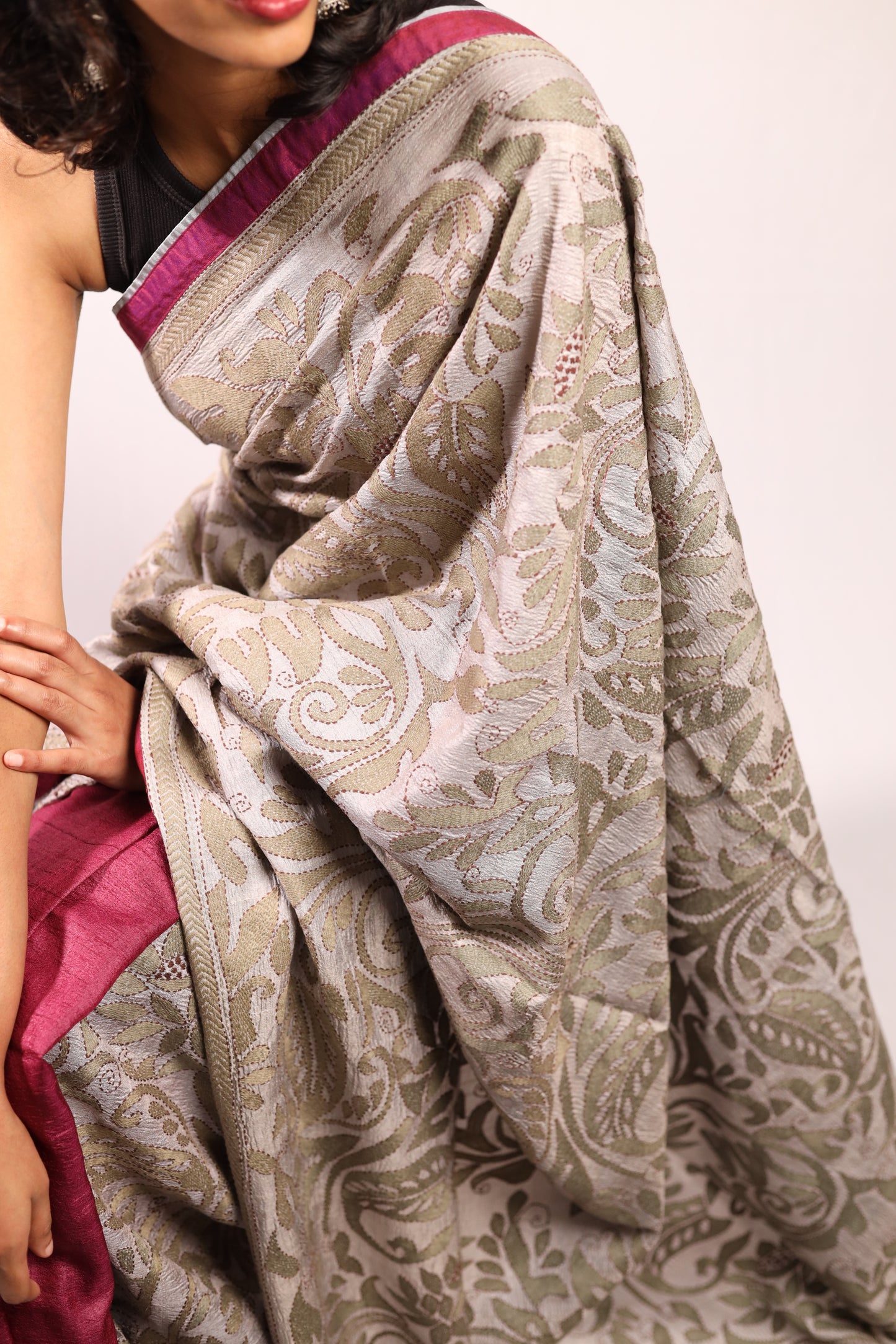 Wine Dark Sea Kantha in Handwoven Pure Silk