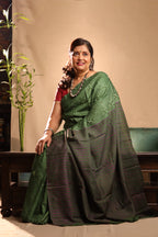 Groovy Green Handblock Printed Handwoven Tussar Silk Saree